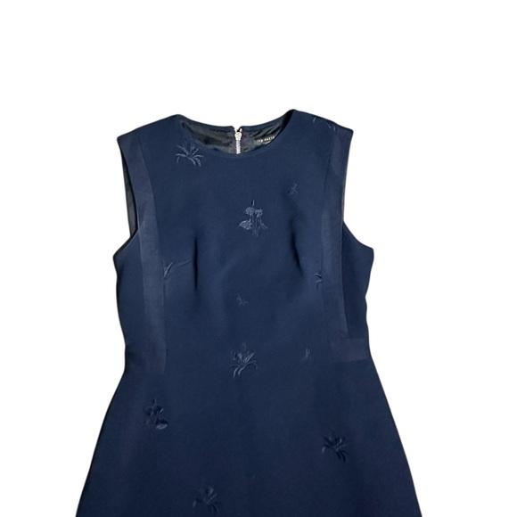 Ted Baker London Saahrad Embroidered Shift Dress Navy Blue Sleeveless Medium/3 - Picture 4 of 7